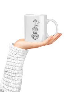 Violin - music themed printed ceramic white coffee and tea mugs/ cups for music lovers