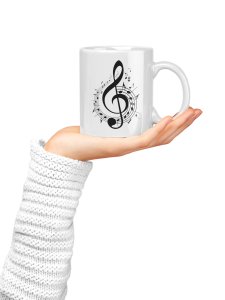 Treble clef- music themed printed ceramic white coffee and tea mugs/ cups for music lovers