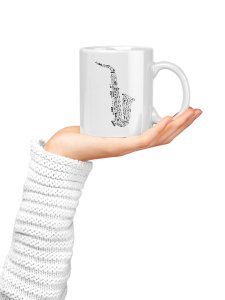 Sexaphone- music themed printed ceramic white coffee and tea mugs/ cups for music lovers