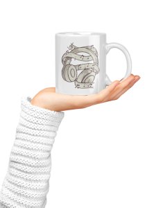 Headphones & music Notes- music themed printed ceramic white coffee and tea mugs/ cups for music lovers