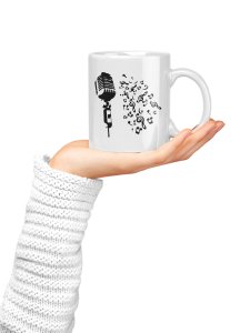 Microphone & Music Notes- music themed printed ceramic white coffee and tea mugs/ cups for music lovers