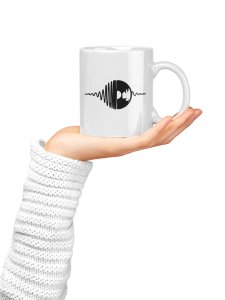 Music disk- music themed printed ceramic white coffee and tea mugs/ cups for music lovers