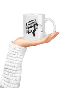 People Stuck In Radio- music themed printed ceramic white coffee and tea mugs/ cups for music lovers