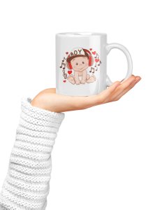 Baby With Headphone- music themed printed ceramic white coffee and tea mugs/ cups for music lovers