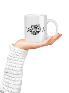 Rock In Roll - music themed printed ceramic white coffee and tea mugs/ cups for music lovers