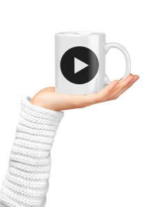 Play button - music themed printed ceramic white coffee and tea mugs/ cups for music lovers