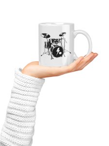 Drum Set  - music themed printed ceramic white coffee and tea mugs/ cups for music lovers