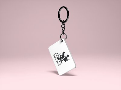 Boy and girl cycling toghether - Printed Keychain