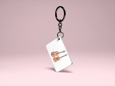 Guitar and violin -White -Designable Musicllnstrument Keychain ( Combo Set Of 2)