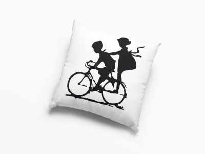 Boy and girl cycling toghether - Printed Pillow Covers (Pack Of Two)