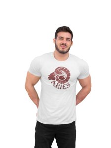 Aries (BG Brown) (White T) - Printed Zodiac Sign Tshirts - Made especially for astrology lovers people