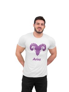 Aries (BG Purple) (White T) - Printed Zodiac Sign Tshirts - Made especially for astrology lovers people