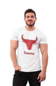 Taurus (BG Red) (White T) - Printed Zodiac Sign Tshirts - Made especially for astrology lovers people