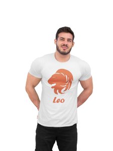 Leo (BG Orange) (White T) - Printed Zodiac Sign Tshirts - Made especially for astrology lovers people