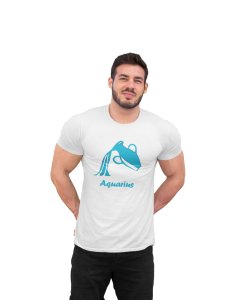 Aquarius (BG Sky Blue) (White T) - Printed Zodiac Sign Tshirts - Made especially for astrology lovers people
