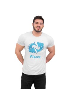 Pisces (BG Sky blue) (White T) - Printed Zodiac Sign Tshirts - Made especially for astrology lovers people