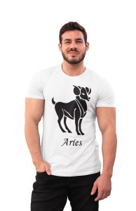 Aries symbol (BG Brown)(White T) - Printed Zodiac Sign Tshirts - Made especially for astrology lovers people