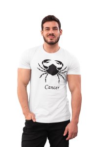Cancer (BG Black) (White T) - Printed Zodiac Sign Tshirts - Made especially for astrology lovers people