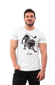 Leo (BG Black) (White T) - Printed Zodiac Sign Tshirts - Made especially for astrology lovers people