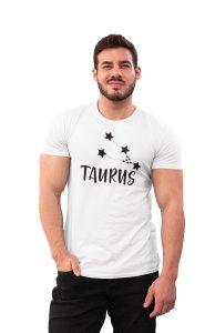 Taurus stars (BG Black) (White T) - Printed Zodiac Sign Tshirts - Made especially for astrology lovers people