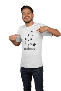 Aquarius stars (BG Black) (White T) - Printed Zodiac Sign Tshirts - Made especially for astrology lovers people