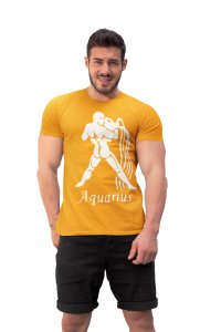 Aquarius (BG white) (Yellow T) - Printed Zodiac Sign Tshirts - Made especially for astrology lovers people