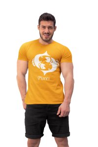Pisces (BG White) (Yellow T) - Printed Zodiac Sign Tshirts - Made especially for astrology lovers people
