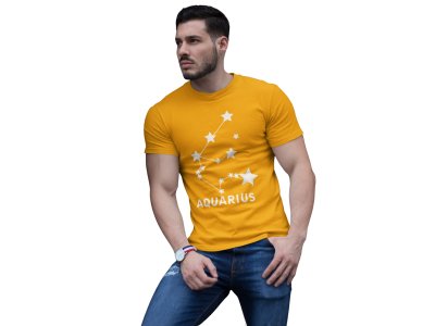 Aquarius stars (Yellow T) - Printed Zodiac Sign Tshirts - Made especially for astrology lovers people