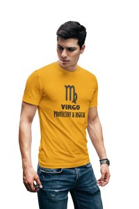 Virgo, protective and logical (BG Black) (Yellow T) - Printed Zodiac Sign Tshirts - Made especially for astrology lovers people