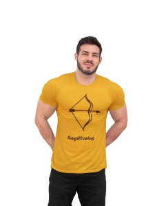 Sagittarius (BG Brown)(Yellow T) - Printed Zodiac Sign Tshirts - Made especially for astrology lovers people