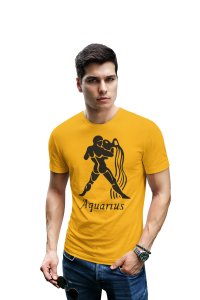 Aquarius (BG Black) (Yellow T) - Printed Zodiac Sign Tshirts - Made especially for astrology lovers people