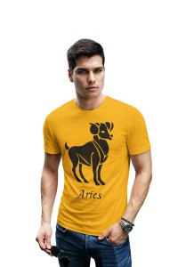 Aries (BG Black) (Yellow T) - Printed Zodiac Sign Tshirts - Made especially for astrology lovers people