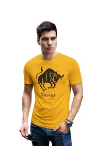 Taurus symbol (BG Black) (Yellow T) - Printed Zodiac Sign Tshirts - Made especially for astrology lovers people