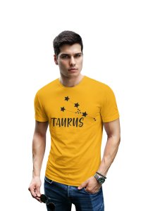 Taurus stars (BG Black) (Yellow T) - Printed Zodiac Sign Tshirts - Made especially for astrology lovers people