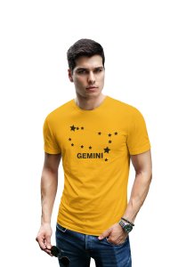 Gemini stars (BG Black) (Yellow T) - Printed Zodiac Sign Tshirts - Made especially for astrology lovers people