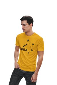 Libra stars (BG Black) (Yellow T) - Printed Zodiac Sign Tshirts - Made especially for astrology lovers people