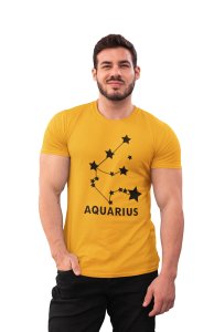Aquarius stars (BG Black) (Yellow T) - Printed Zodiac Sign Tshirts - Made especially for astrology lovers people