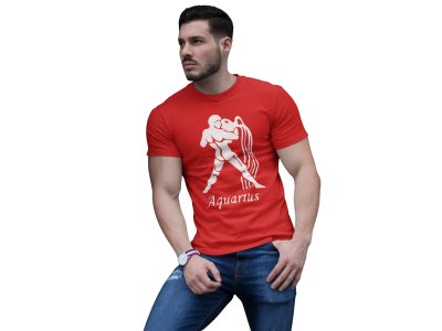 Aquarius (BG white) (Red T) - Printed Zodiac Sign Tshirts - Made especially for astrology lovers people