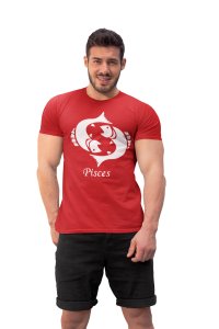 Pisces (BG white) (Red T) - Printed Zodiac Sign Tshirts - Made especially for astrology lovers people
