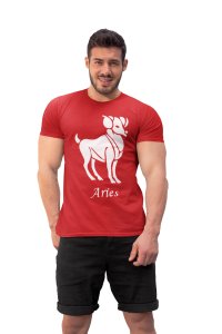 Aries (BG white) (Red T) - Printed Zodiac Sign Tshirts - Made especially for astrology lovers people