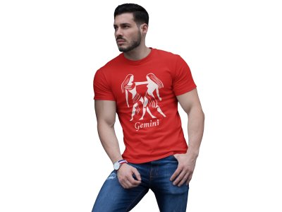 Gemini (BG white) (Red T) - Printed Zodiac Sign Tshirts - Made especially for astrology lovers people