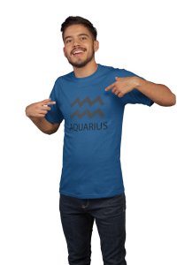 Aquarius (BG Black)(Blue T) - Printed Zodiac Sign Tshirts - Made especially for astrology lovers people