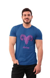 Aries (BG Violet)(Blue T) - Printed Zodiac Sign Tshirts - Made especially for astrology lovers people