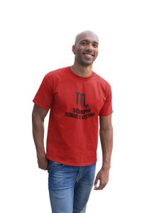 Scorpio, passionate and mysterious (BG Black) (Red T) - Printed Zodiac Sign Tshirts - Made especially for astrology lovers people