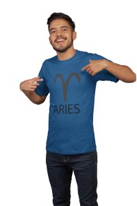 Aries (BG Black)(Blue T) - Printed Zodiac Sign Tshirts - Made especially for astrology lovers people