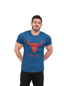 Taurus (BG Red)(Blue T) - Printed Zodiac Sign Tshirts - Made especially for astrology lovers people