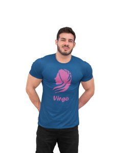 Virgo (BG pink)(Blue T) - Printed Zodiac Sign Tshirts - Made especially for astrology lovers people