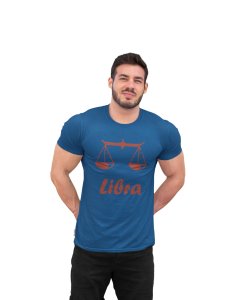 Libra (BG Brown)(Blue T) - Printed Zodiac Sign Tshirts - Made especially for astrology lovers people