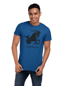 Capricorn symbol (BG Black)(Blue T) - Printed Zodiac Sign Tshirts - Made especially for astrology lovers people