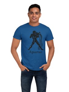 Aquarius symbol (BG Black)(Blue T) - Printed Zodiac Sign Tshirts - Made especially for astrology lovers people